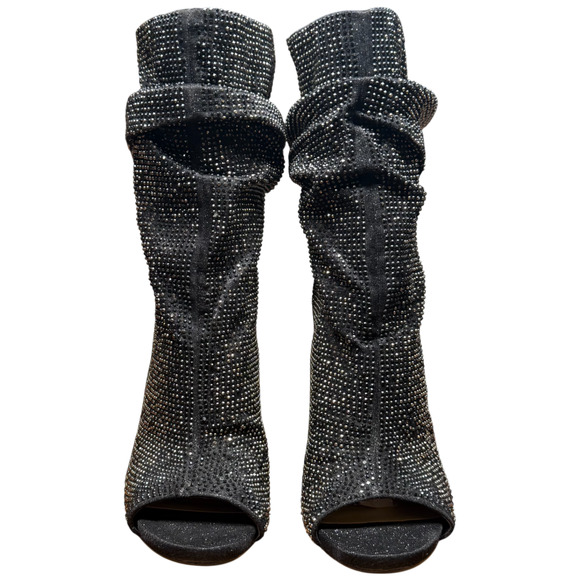 JESSICA SIMPSON Rinnah Women 37/US6.5M Rhinestone Open Toe Slouchy Booties NYE - Picture 5 of 14